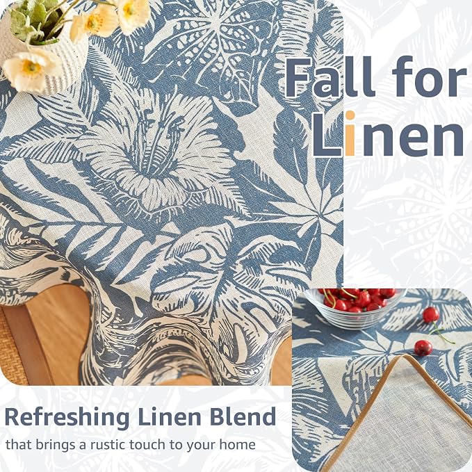 jinchan Blue Tropical Floral Linen Square Table Cloth 50x50 | Tropical - Image 4