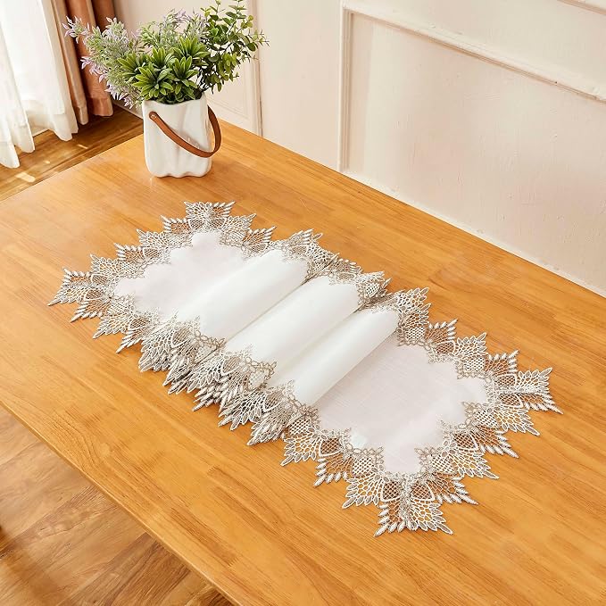 White Linen Table Runner 108” Lace Dining Table Runners | French Dresser Runners - Image 4