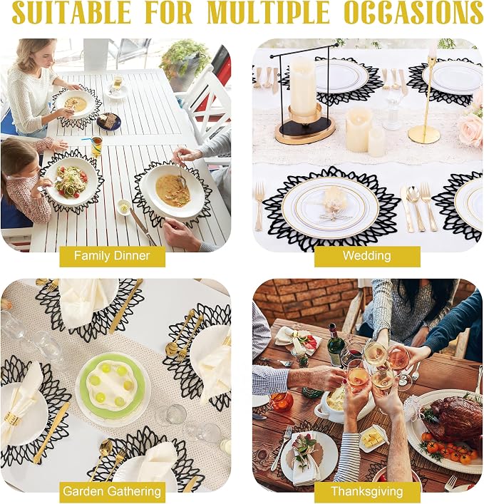 Set of 6 Round Placemats Black, Heat-Resistant PVC Table Mats - Image 6