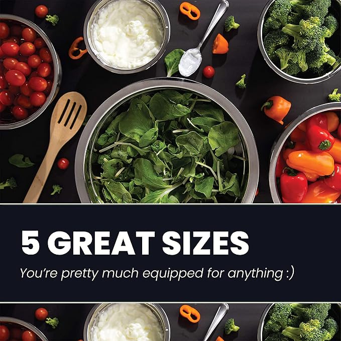 Stainless Steel Mixing Bowls Set, 5-Piece Meal Prep & Food Storage | .75 - Image 3