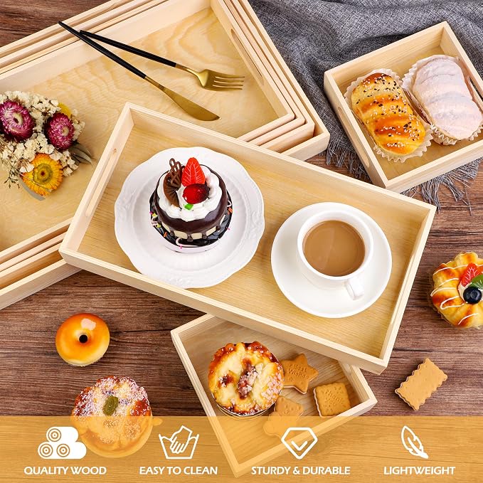 Aodaer 7 Pieces Wooden Trays, Wooden Nested Serving Trays, Rectangular Shape - Image 4