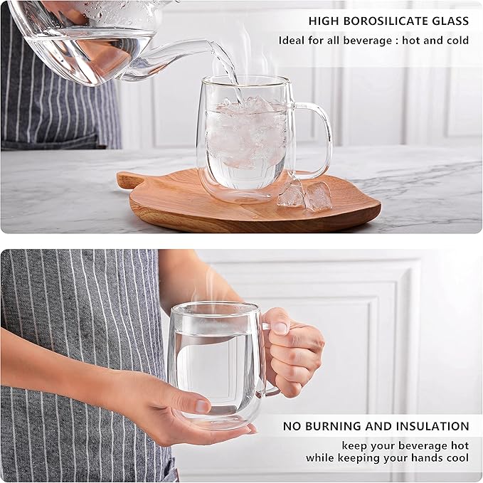 CNGLASS Glass Coffee Mugs 12oz, Double Wall Insulated Mug Set - Image 4