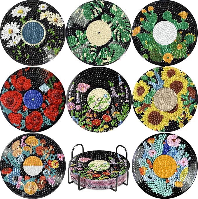 8 Pack Vinyl Record Diamond Art Coasters Kits- Diamond Painting Coaster Kit | by VIGEGU