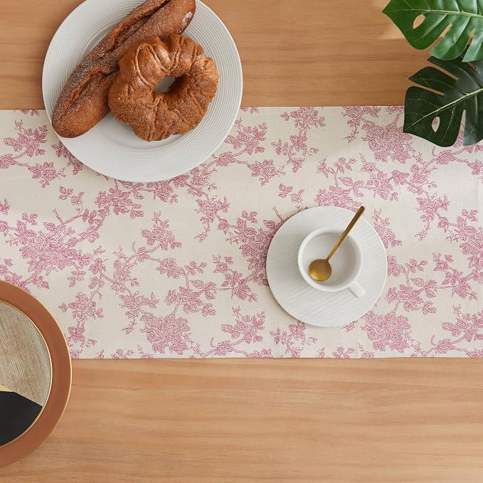 French Pastoral Farmhouse Table Runners, 13x60 Inch Rose Pink | 100% Organic - Image 4
