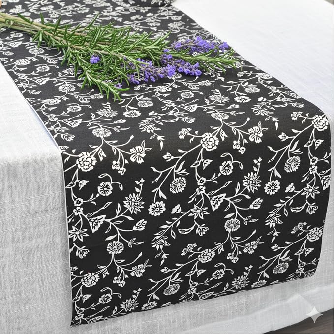 Floral Table Runner Vintage Flowers Botanical Design Rustic Grand Millennial by OveeshaHomeDecor
