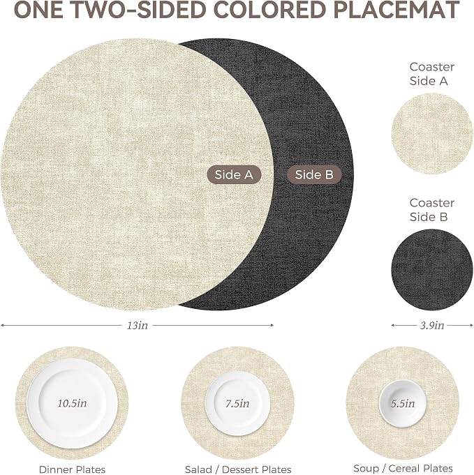 NCUE 13" Faux Leather Round Placemats Set of 4, Reversible Dual-Color | - Image 4