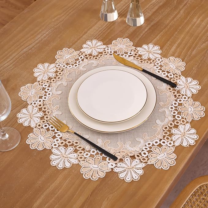 European Antique Jacquard Lace Table Doilies, Small Farmhouse Linen Embroidered - Image 5