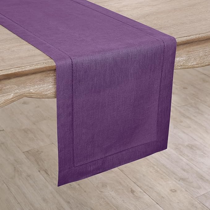 Solino Home 100% Pure Linen Dining Table Runner Purple Woven, 14 x 144 in | - Image 2