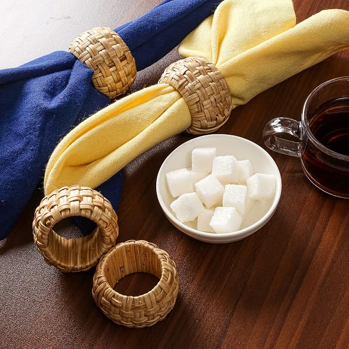 Lightnpro Natural Rattan Decorative Napkin Rings Set of 12, Serviette Napkin - Image 3