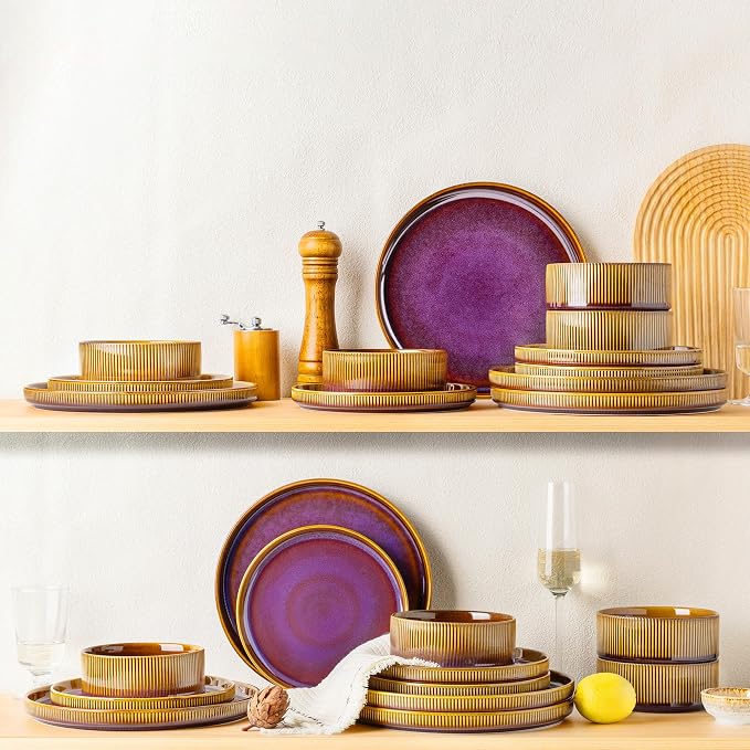 Ceramic Dinnerware Set for 4, 16-Piece Plates and Bowls Set | Lightweight - Image 7