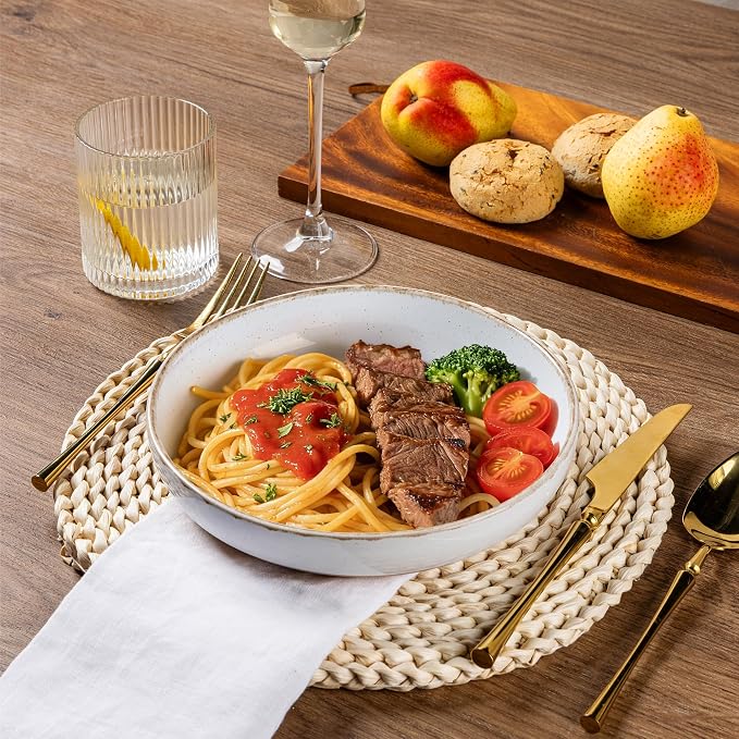 AmorArc 8.75'' Large Ceramic Pasta Bowls, 36oz Handpainted Stoneware Bowls Set - Image 4