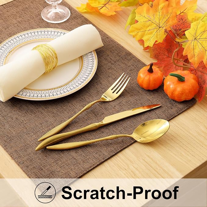 Faux Cotton Linen Placemats Set of 6, Cloth Washable Farmhouse Dining Table Mats - Image 4