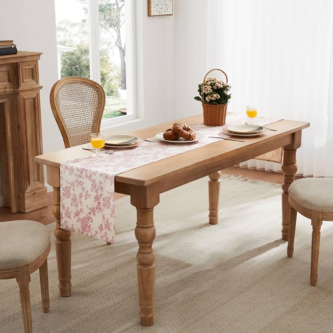 French Pastoral Farmhouse Table Runners, 13x108 Inch Rose Pink | 100% Organic - Image 3