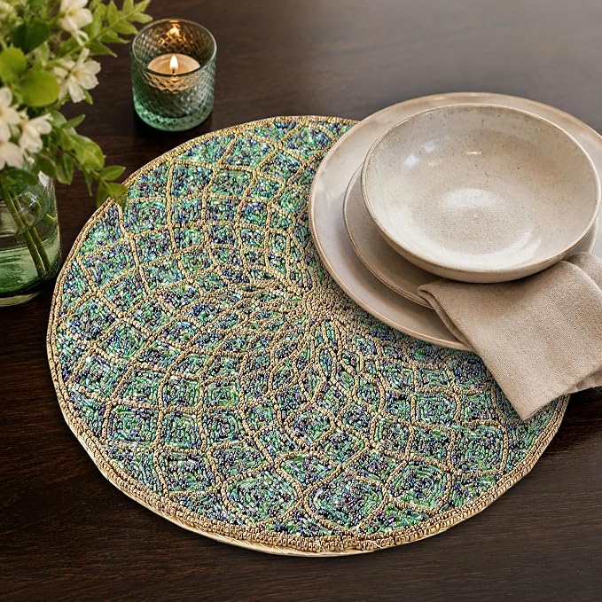 Round Beaded Placemat 13 Inch, Handmade Glass Bead Charger Plate Mat - Image 8