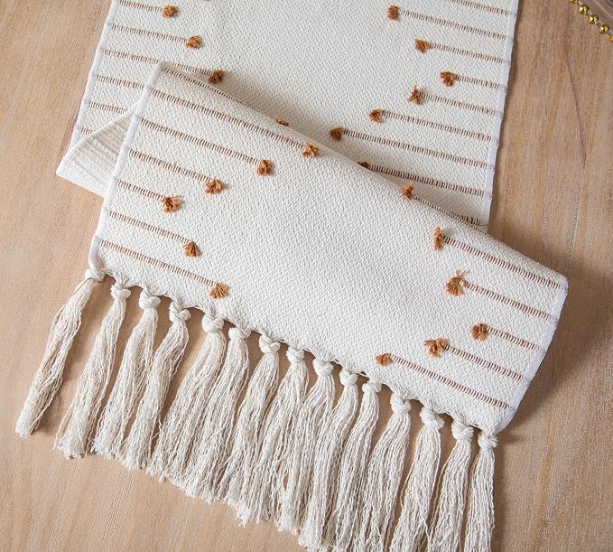 Boho Table Runner 13 x 48 Inch Long Natural Cotton Woven Runner - Image 6