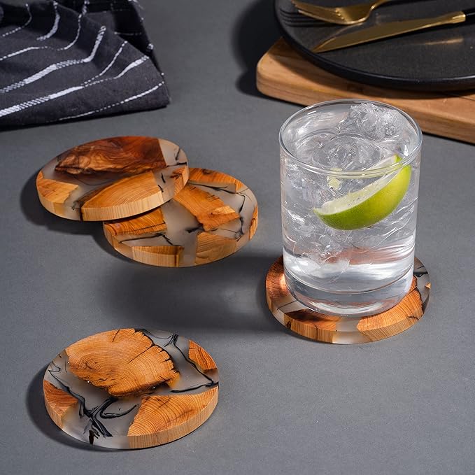 Drink Coaster Set, Wooden Absorbent Coasters, Epoxy Resin Coaster - Image 4