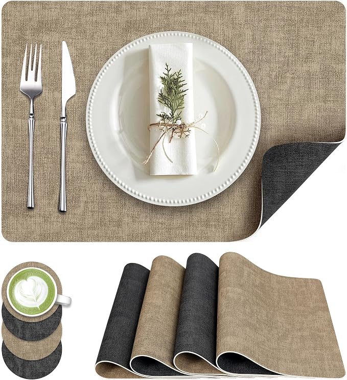 Fyvva Placemats Set of 4 Wipeable Reversible Faux Leather by Fyvva