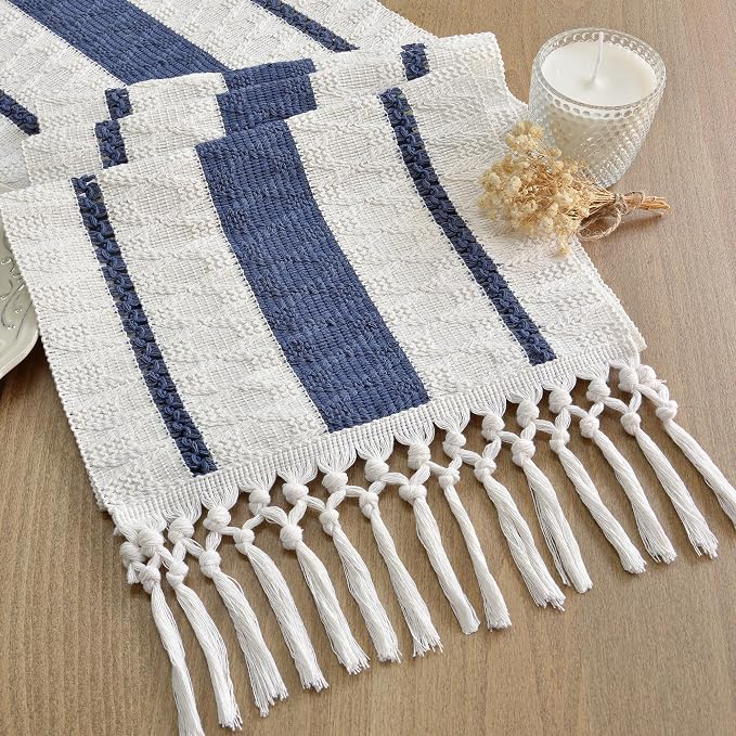 Boho Table Runner with Tassels for Fall Home Decor 12x72 Blue Decor | 72 Inches - Image 5