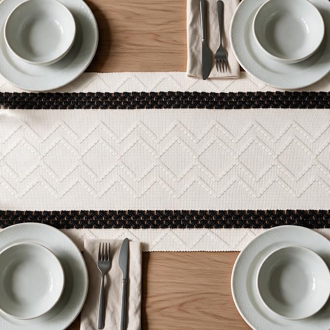 Artoid Mode Black Stripe Woven Rustic Table Runner 12x60 Inch | Holiday Kitchen - Image 5