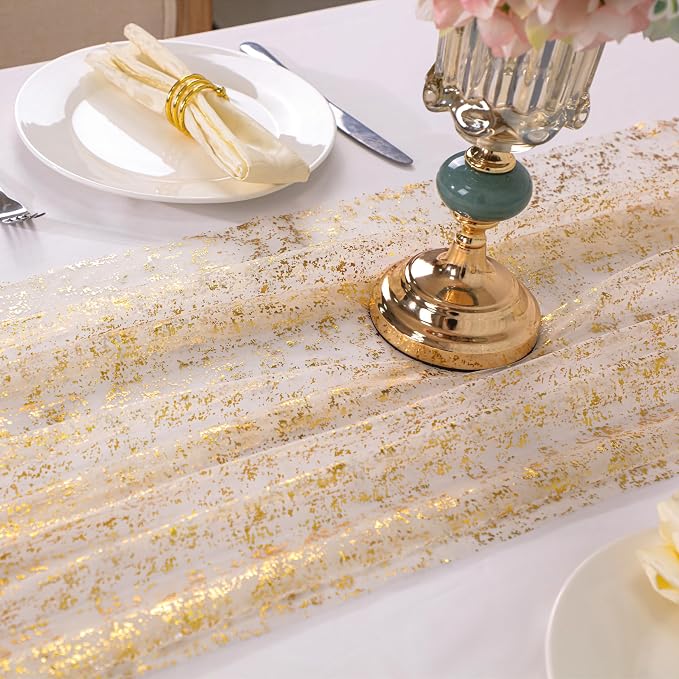 Snowkingdom 10 Ft Gold Table Runner, Sheer Gauze Chiffon Tulle Cheesecloth - Image 6
