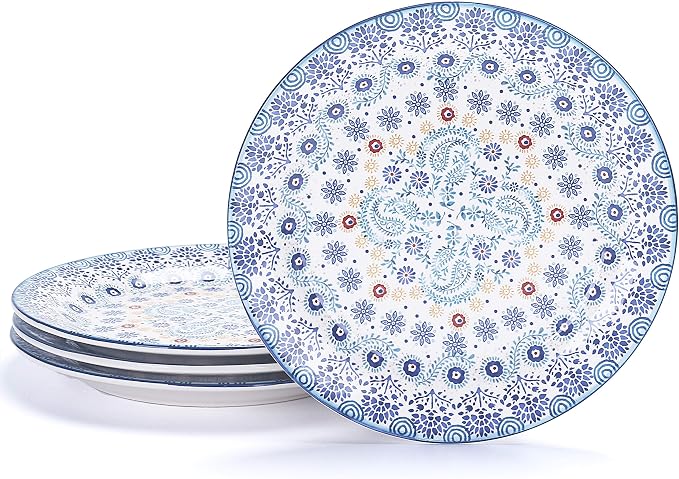 Bico Blue Talavera Salad Plates Set of 4, 8.75 Inch Ceramic Dessert Plates by Bico