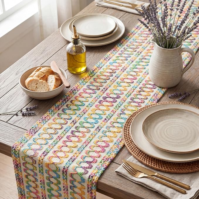Artoid Mode Colorful Woven Farmhouse Hollow Table Runner 12x72 Inch | Holiday - Image 3
