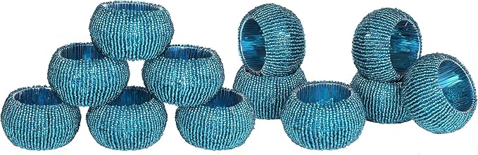 Teal Napkin Ring, Napkin Rings Set of 12, Beaded Napkin Holders, Fall Napkin by Lightnpro