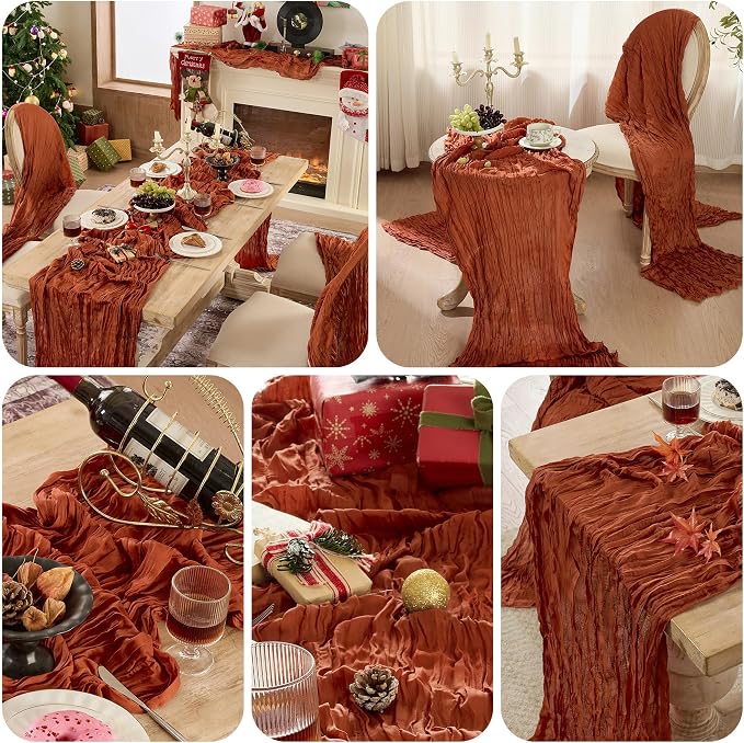 12 Pack Terracotta Cheesecloth Table Runner Boho Gauze Fall Decor | 120 Inch - Image 5