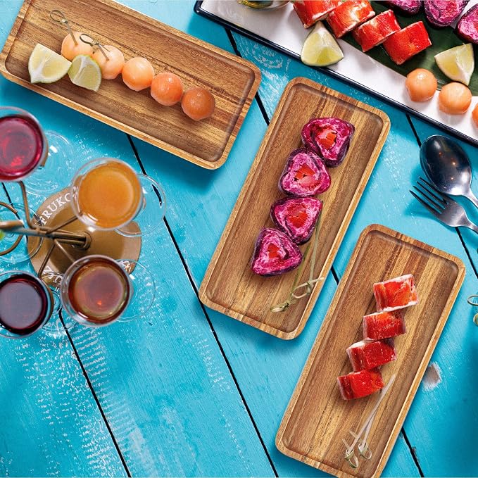3 Pack Acacia Wood Charcuterie Cheese Trays 11.8x5.1in | Solid Natural Acacia - Image 4