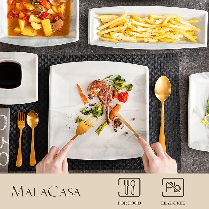 MALACASA Dinnerware Sets, 32 Pieces Porcelain Plates and Bowls Sets - Image 3