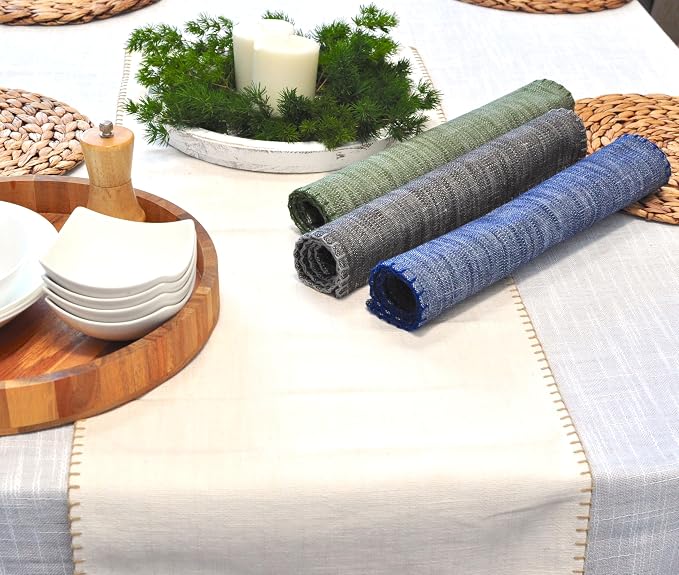 Dining Table Placemats with Decorative Stitched Edge Textured Organic Cotton - Image 7