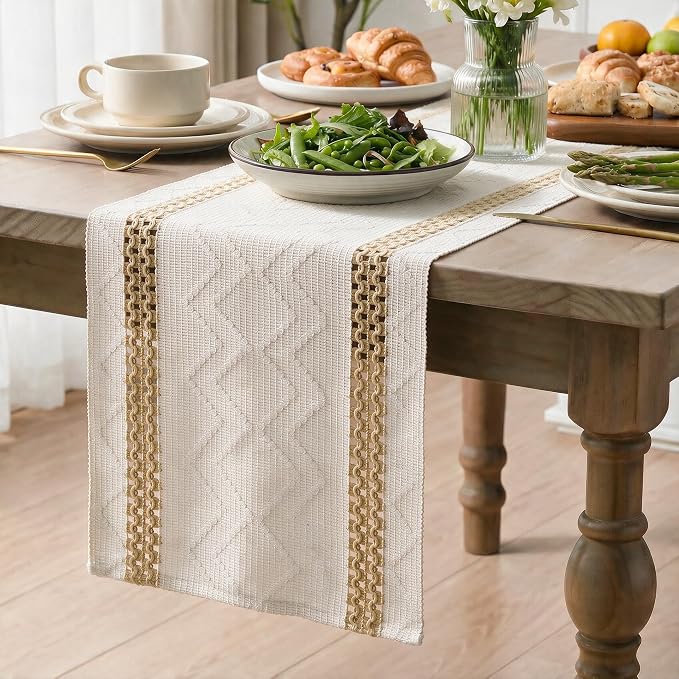 Artoid Mode Burlap Brown Stripe Woven Rustic Table Runner 12x90 Inch | Holiday - Image 3