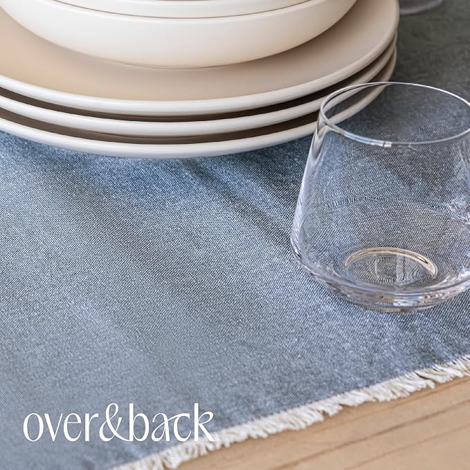 Over&Back 18x90 Woven Frayed Chambray Cotton Table Runner - Image 6