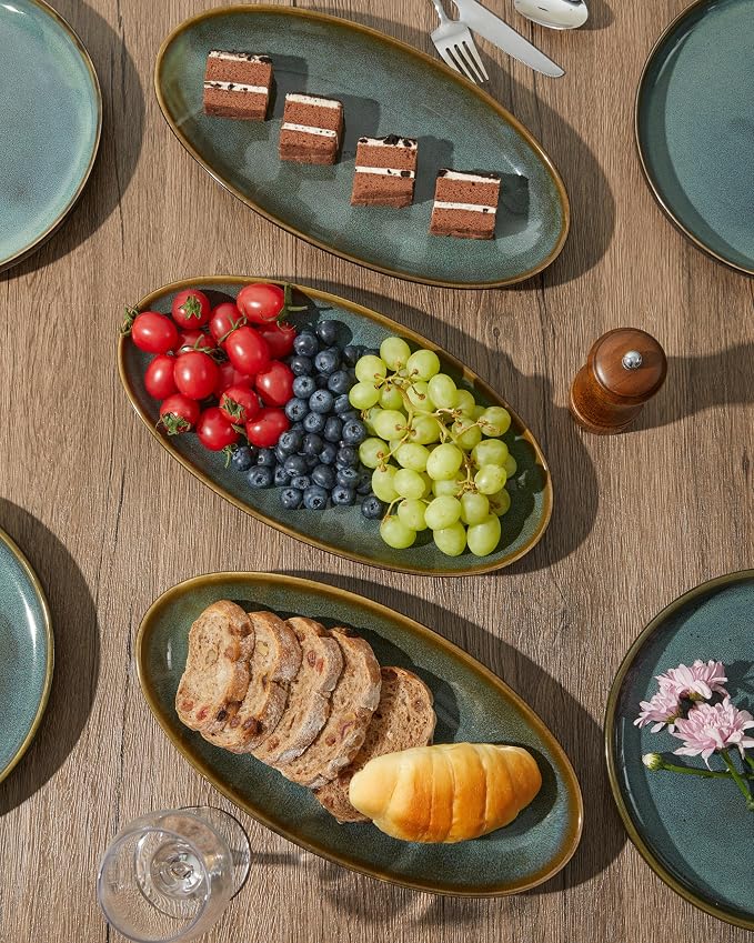 12.8" Oval Serving Platters, Stoneware Party Tray Set - Image 7