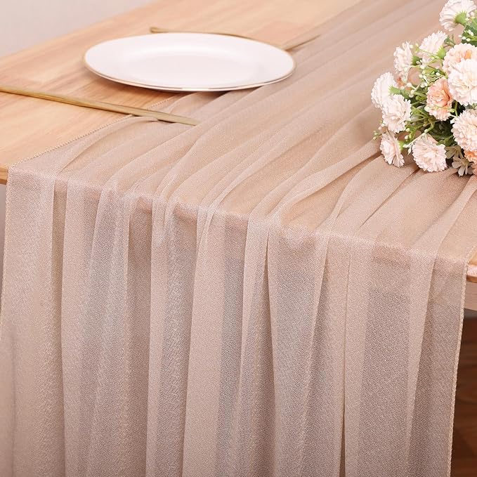 10FT Champagne Chiffon Table Runner 30x120 Inches Romantic Boho Rustic Sheer - Image 7