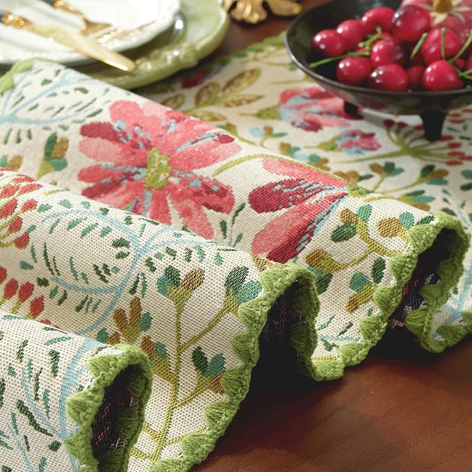 Spring Botanical Floral Lace Table Runner Green 12 x 48 Inch | Jacquard Weave - Image 6