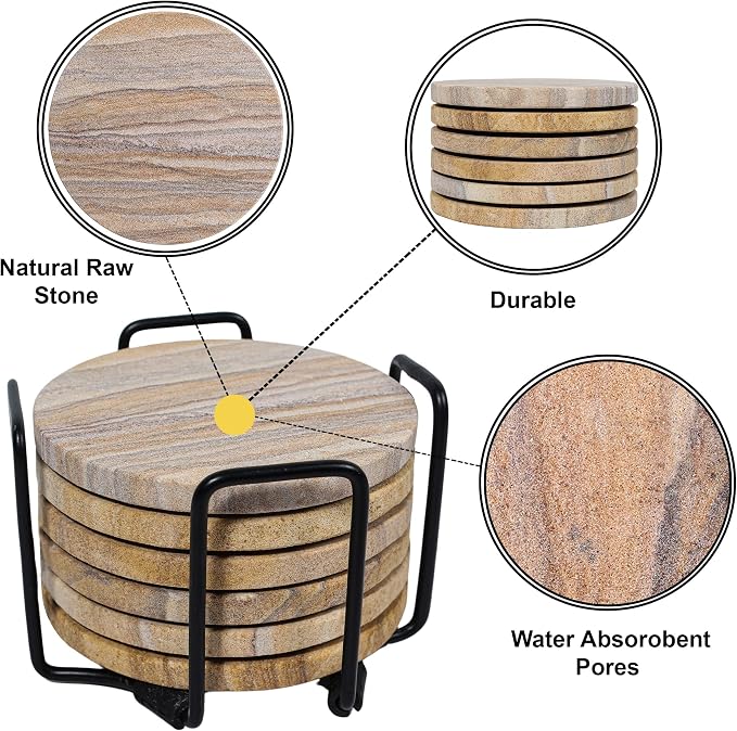 Sandstone Water Absorbent Hand Crafted Round Coasters - Image 5