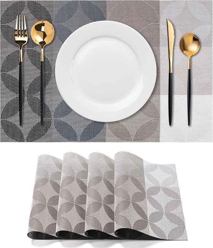 Placemats Set of 4 Washable Indoor | Outdoor Vinyl Place Mats by CADONO