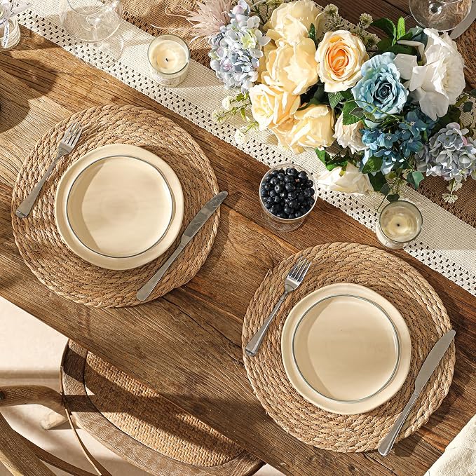13.8'' Round Woven Placemats Set of 40, Boho Wicker Chargers, Terrekraft | - Image 5