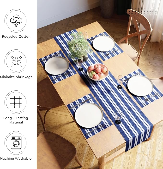 Encasa XO Dining Table Runner 13"x59" | Yarn Dyed Fine Ribbed Cotton | Franca - Image 3