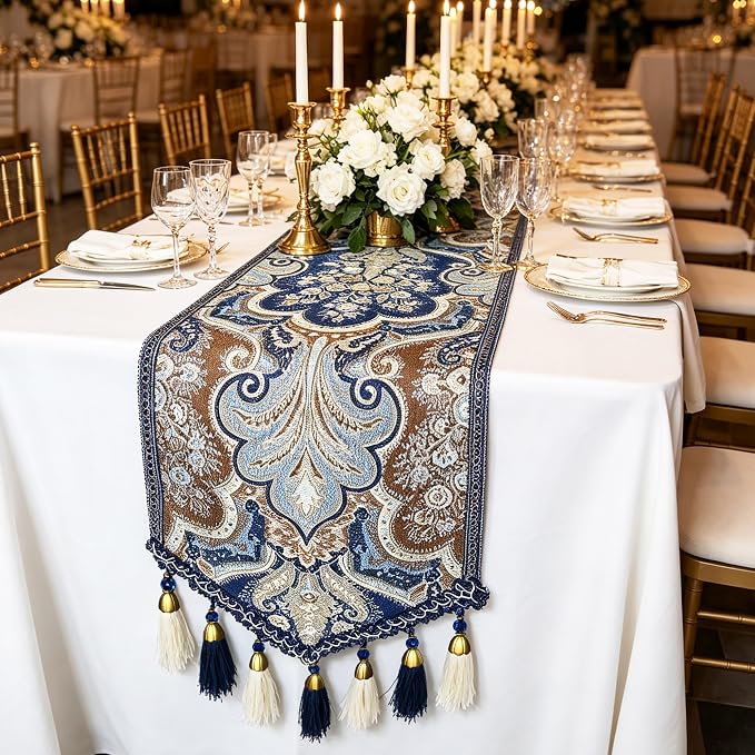 Elegant Table Runner 120" Long Navy Blue - Image 2
