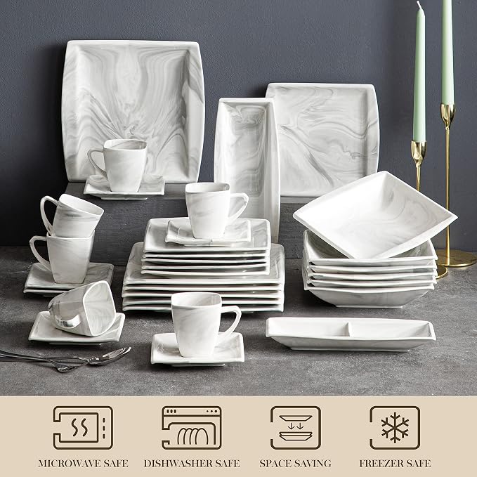 MALACASA Dinnerware Sets, 32 Pieces Porcelain Plates and Bowls Sets - Image 4