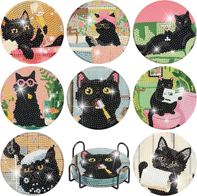 8 Pack Black Cat Diamond Art Coasters Kits-Diamond Painting Coasters Kit | 5D by VIGEGU