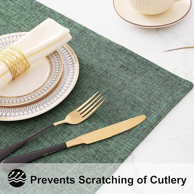 Faux Cotton Linen Placemats Set of 6, Cloth Washable Farmhouse Dining Table Mats - Image 4