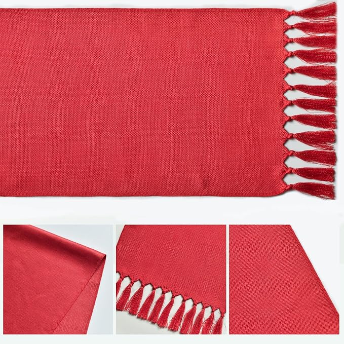Artoid Mode Red Tassel Table Runner, Christmas New Year Linen Blend Rustic - Image 5