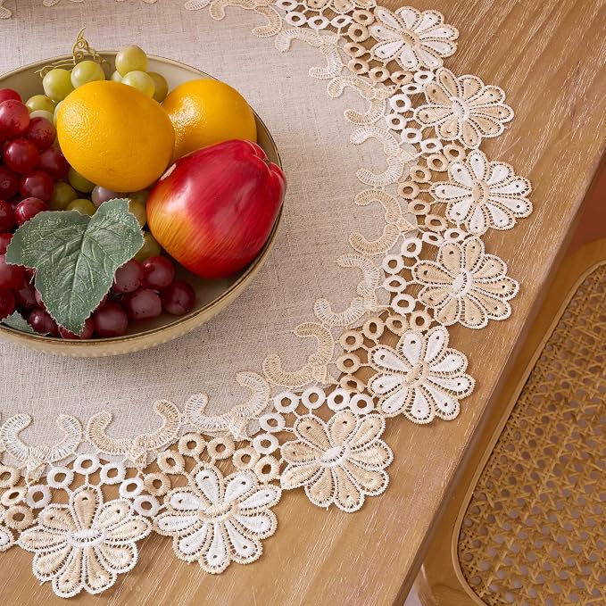 European Antique Jacquard Lace Table Doilies, Small Farmhouse Linen Embroidered - Image 4