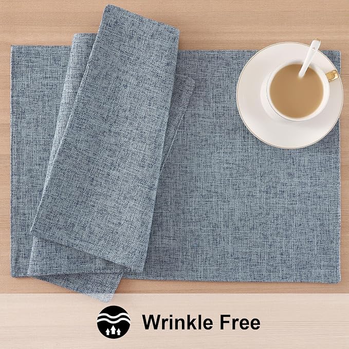 Faux Cotton Linen Placemats Set of 6, Cloth Washable Farmhouse Dining Table Mats - Image 5