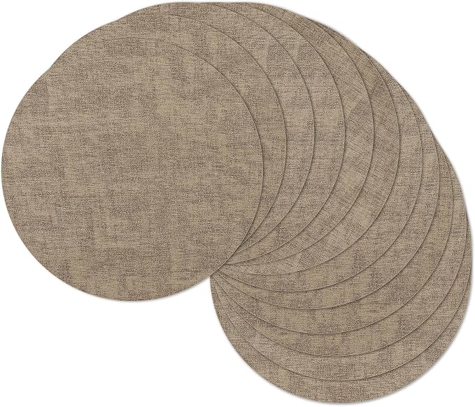 13" Round Placemats Set of 12, Reversible Faux Leather Heat Resistant Table Mats by NCUE