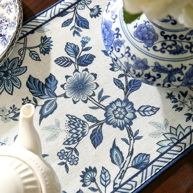 bilin gaier Designer French Linen Extra Long Table Runner, Floral Pattern - Image 3