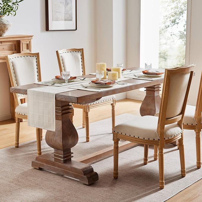Linen Checked Farmhouse Table Runner, 13x36 Inches Ivory | Raised Grid Design - Image 3